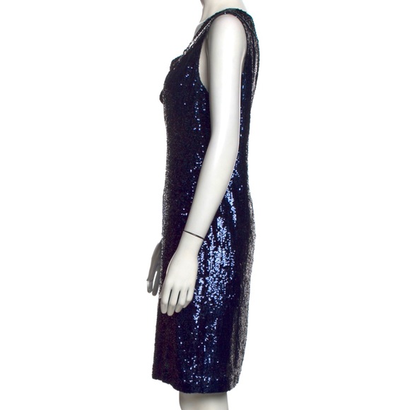 Tory Burch Kylie Silk Sequined Navy Blue Sheath Dress ~ Size 10 - Picture 3 of 9